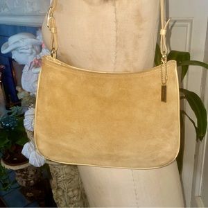 Vintage Coach gold lamb suede leather shoulder bag.